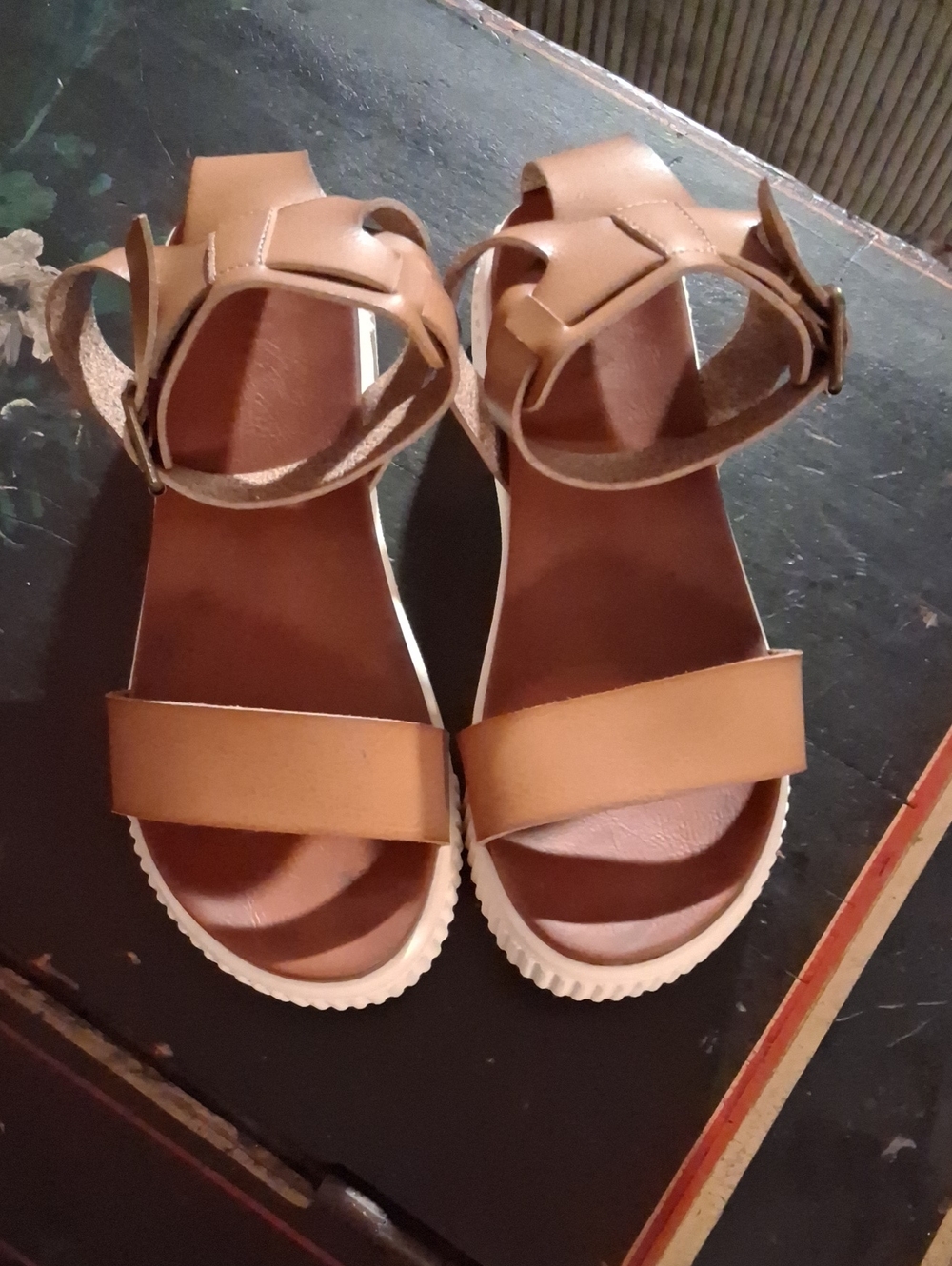 MIA Tan Strappy Ankle Buckle Sandals